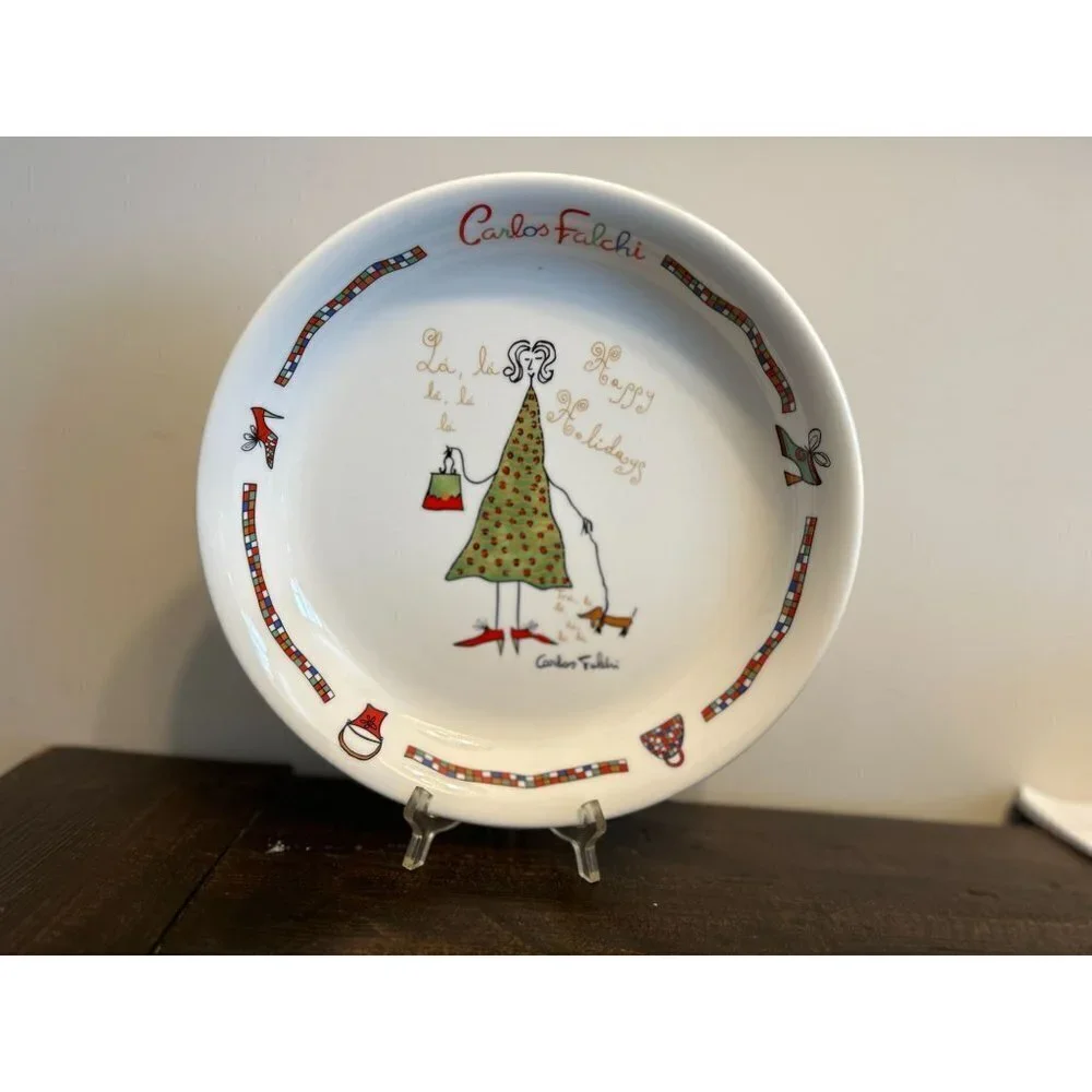 Carlos Falchi Christmas Plate Ceramic White 12